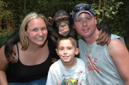 Me, Mitchell and Chris with a chimp