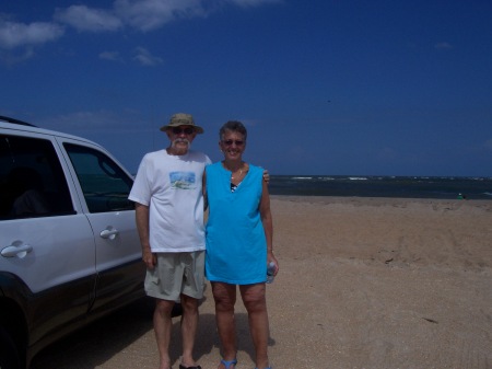 My husband & me, at the beach at the Florida House