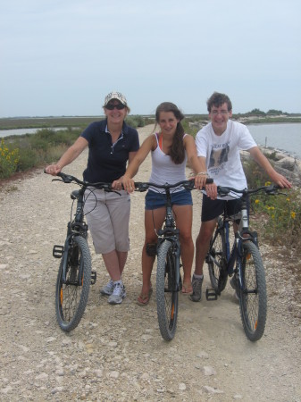 Karen, Brooke and Brett.  Mountain biking the coast of France.  It was hot and dry!