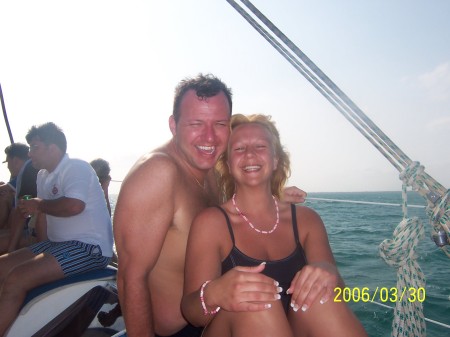 Laurie and I on the Catamaran