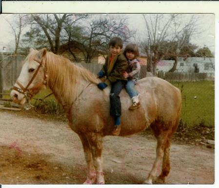 My 2 oldest on my horse Sarah 1982