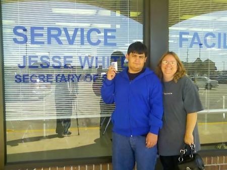 my son kenny  and me at the DMV for the first time