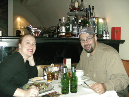 My wife and me at dinner in Budapest