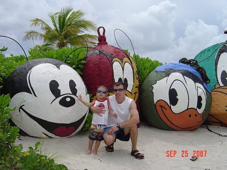My husband, Kevin, and Cameron on Castaway Cay
