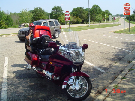 the motorcycle at the rest stop