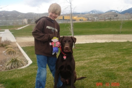 My son Aidan and our Dog Joey