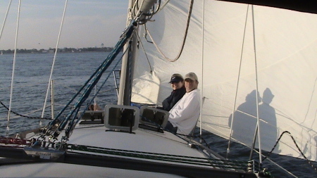 My best friend Mike and Cyndi on my sailboat the Tittilation