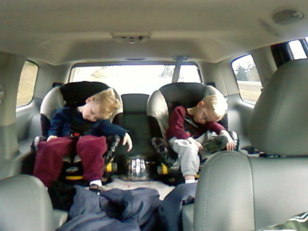 Da boys konked out in the car!