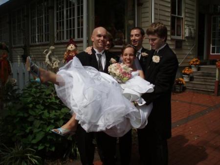 My beautiful sister Jessica's wedding day; Thank God she doesn't weigh much!