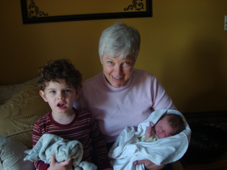 Grandma with Cooper (3 1/2) and new baby sister Wren