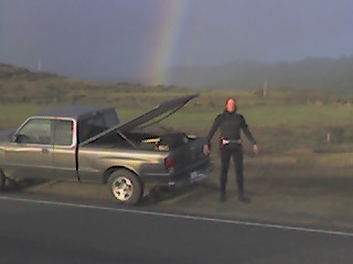 Troy and a rainbow, Scott's Creek