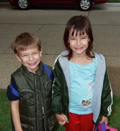 Mary Jo and Joey first day of school, September 2006