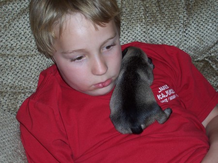 Nathan and a friend (Schnauzer pup)