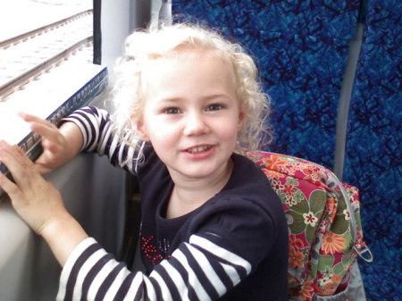 My daughter Ashlynn on the new train