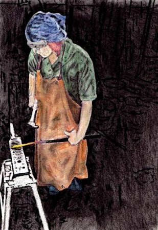 Chalk drawing/ blacksmith lady