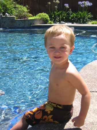 THis is Jabob relaxing by noni and papa's pool