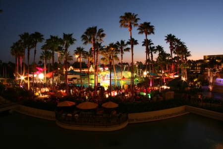 Marriott pool at night.