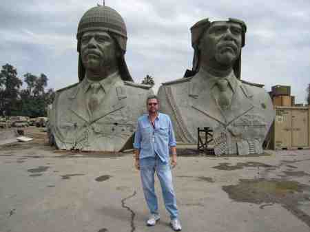 Saddam Heads from atop palace now sitting in parking lot.