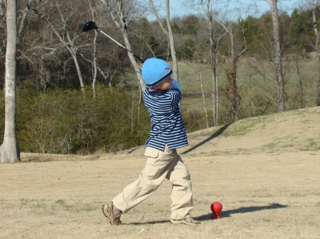 Luke (5) on the golf course