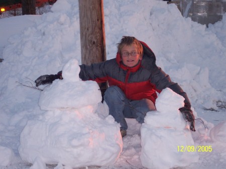 My youngest son Danny and his snowpeople.