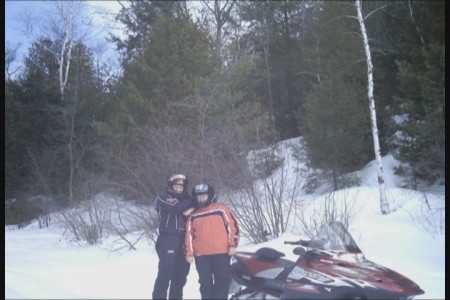 snowmobiling with son at cottage