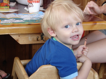 My grandson Evan coloring at Hooters