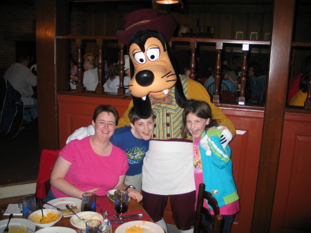 The kids and I with Goofy at Disney World