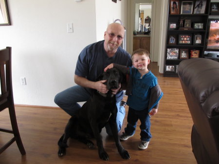 Me, my grandson Jackson, and Bear