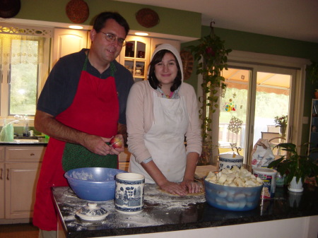 Baking a pie with daughter Katy 2005