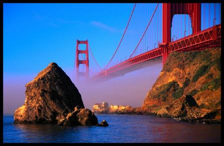 Golden Gate Bridge at sunset Marin County side