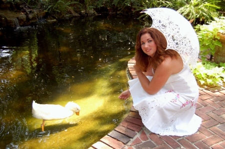 Audrey with Maggie the duck at Bed & Breakfast