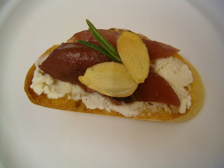 Poached Pear and Mascarpone Bruschetta