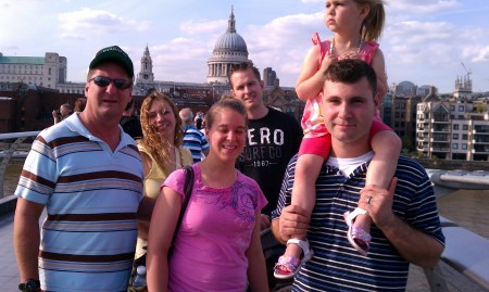 Family on London crossing the Millinium Bridge