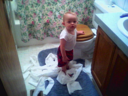 Owen discovers toilet paper!