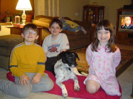 Three Happy Kids and Snoopy