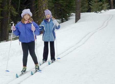 Alli (front) and friend XC skiing west of town