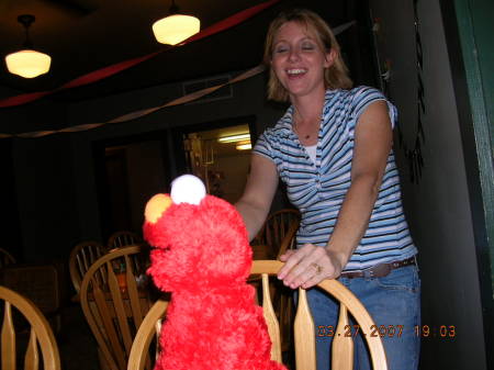 Me, checking out my son's Elmo!