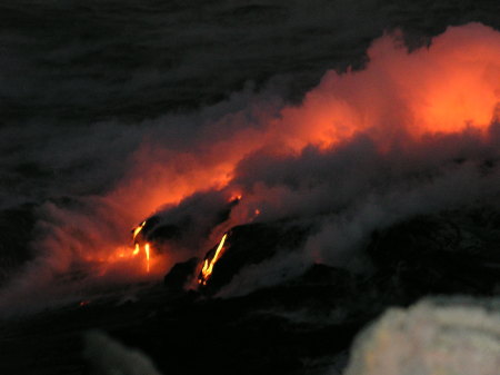 Lava flowing into the sea on the Big Island of Hawaii