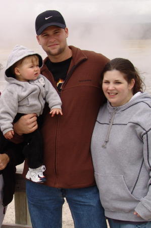 Our oldest son Terry II, Julia, and my beautiful grandson Logan at Yellowstone