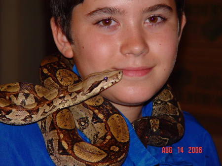 My son Alex with Pet snake