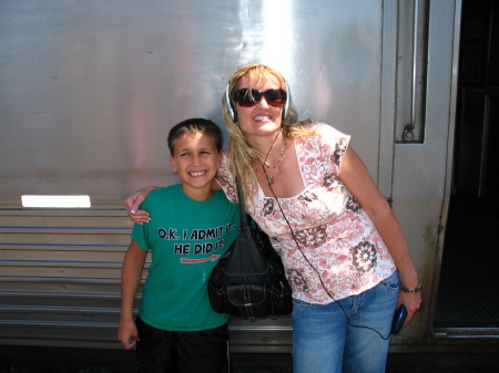 My son and me in front of Amtrak