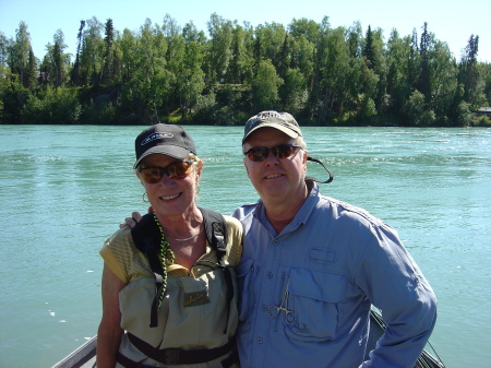 Trout fishing in the Kenai River, AK with husband, Greg