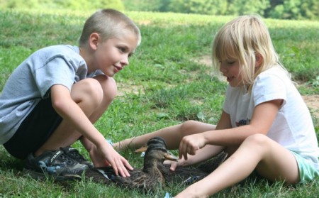 Preston and Jenna with the ducks.