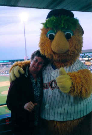 Kathy and "Buster" at a BlueClaws baseball game (Kathy is the one to the left)