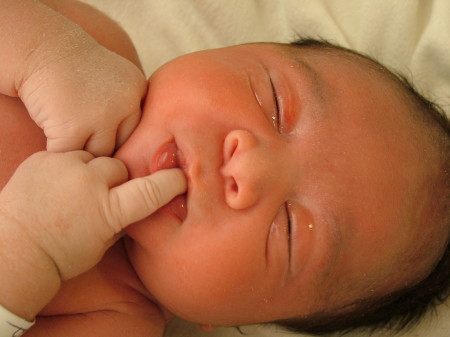Karlen just an hour after he was born