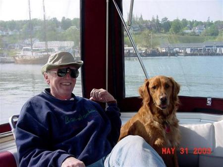Wayne & Oliver aboard his boat Wet Dog