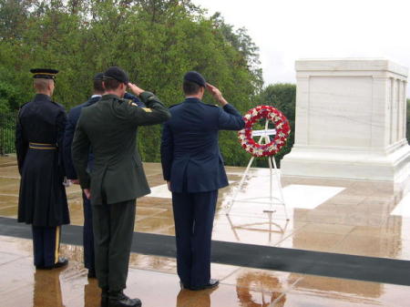 Presenting family wreath at the Tomb of the Unknown Soldier, Arlington, July 2004