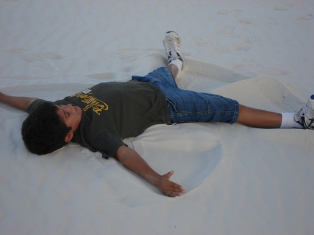 Justin making a sand-angel!