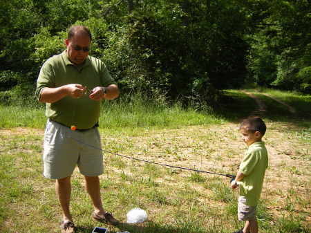 Connor moments away from catching his first fish.