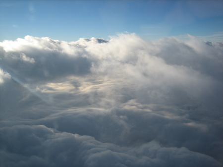 Atop the clouds in an airplane